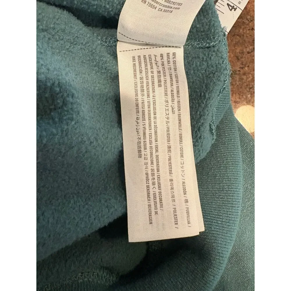 ABERCROMBIE & FITCH Cropped Sweatshirt | Green Shimmer Long Sleeve | LARGE - Picture 3 of 9